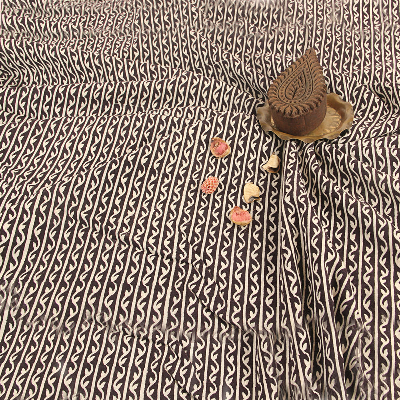 Off White Leaf Fakira Hand Block Print Cotton Fabric