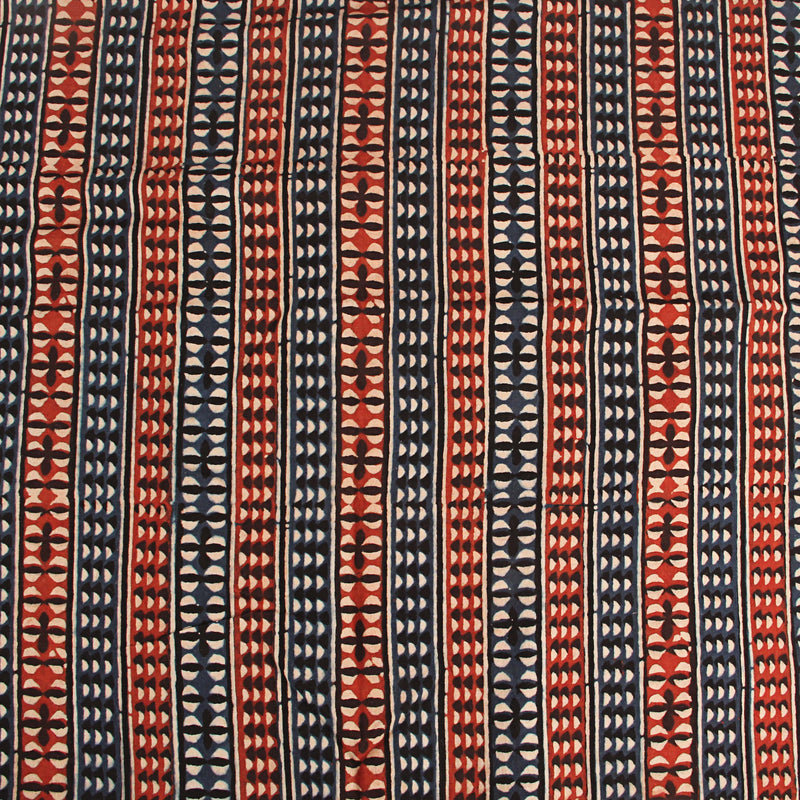 Blue Geometric Ajrakh Hand Block Print Cotton Fabric