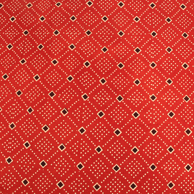 Red Geometric Hand Block Print Cotton Fabric