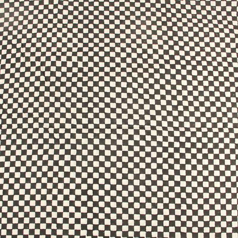 White Checks Hand Block Print Cotton Fabric