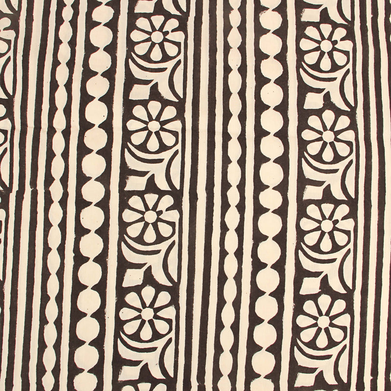 White Geometric Fakira Hand Block Print Cotton Fabric