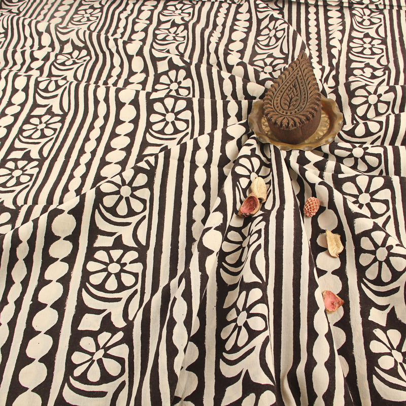 White Geometric Fakira Hand Block Print Cotton Fabric