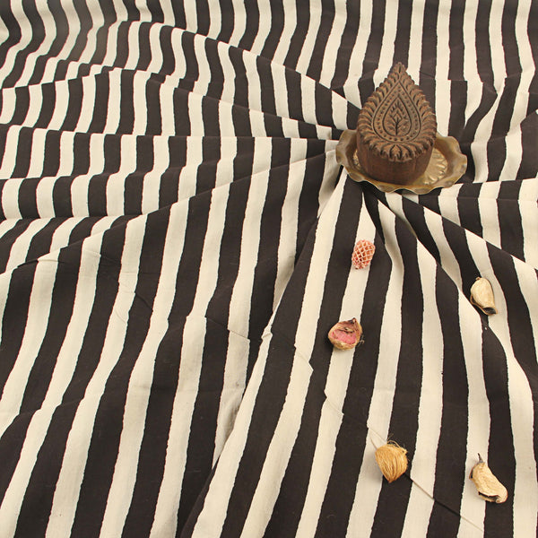 White Stripes Fakira Hand Block Print Cotton Fabric