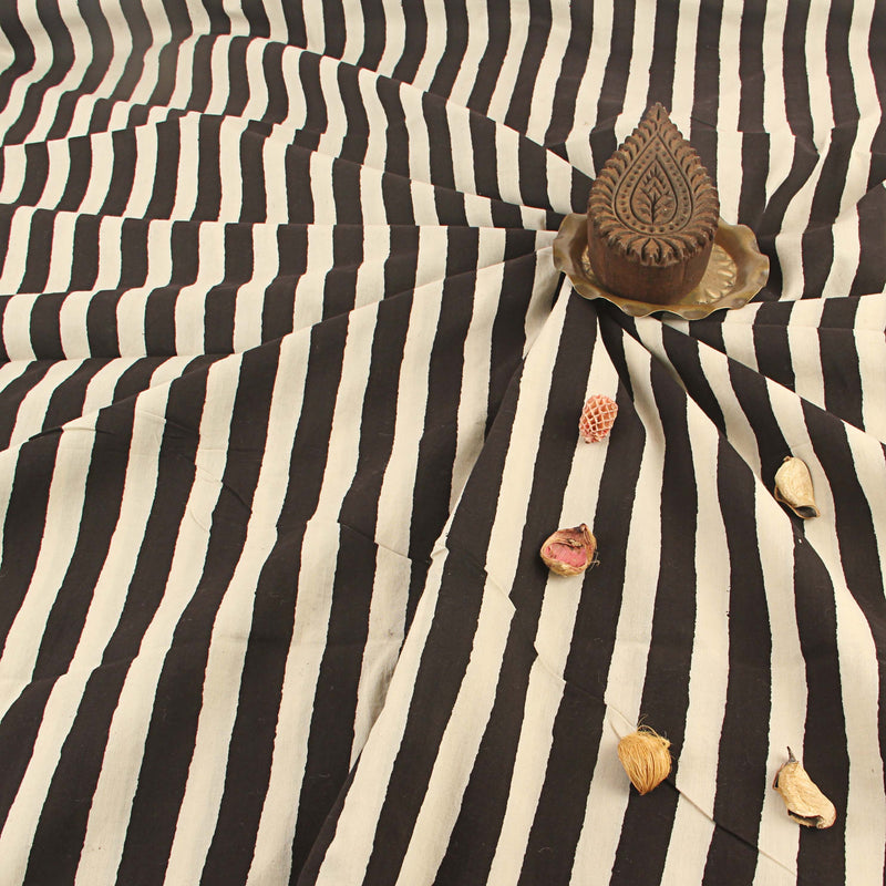 White Stripes Fakira Hand Block Print Cotton Fabric