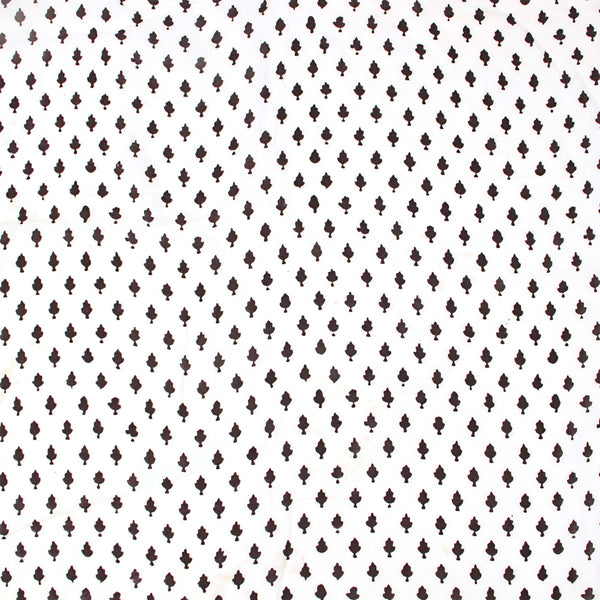 Black Small Leaf Butti Fakira Hand Block Printed Cotton Fabric