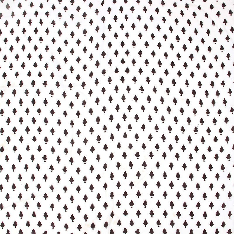 Black Small Leaf Butti Fakira Hand Block Printed Cotton Fabric