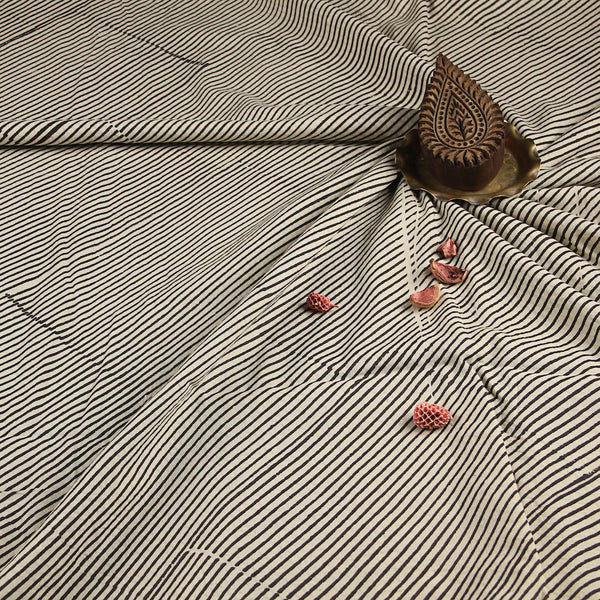 Black Stripes Ajrakh Hand Block Print Cotton Fabric