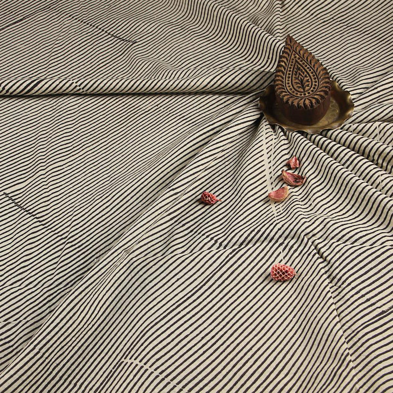 Black Stripes Ajrakh Hand Block Print Cotton Fabric