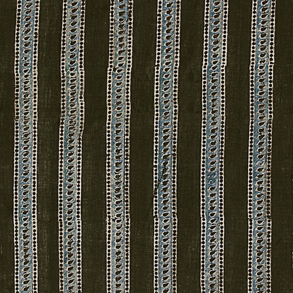 Black Leaf Border Ajrakh Hand Block Print Cotton Fabric