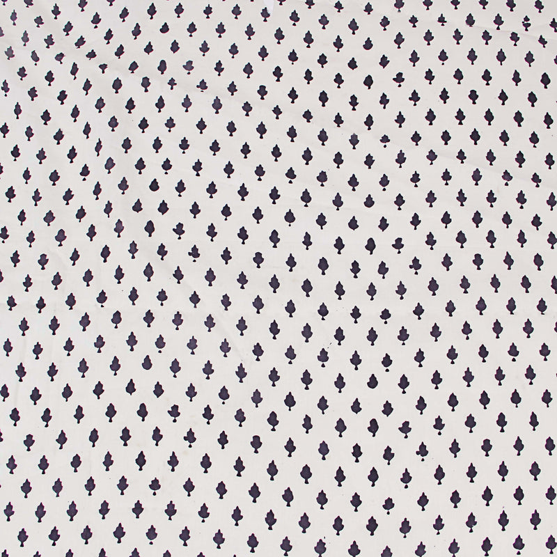 Off White Leaf Butti Fakira Hand Block Print Mul Cotton Fabric