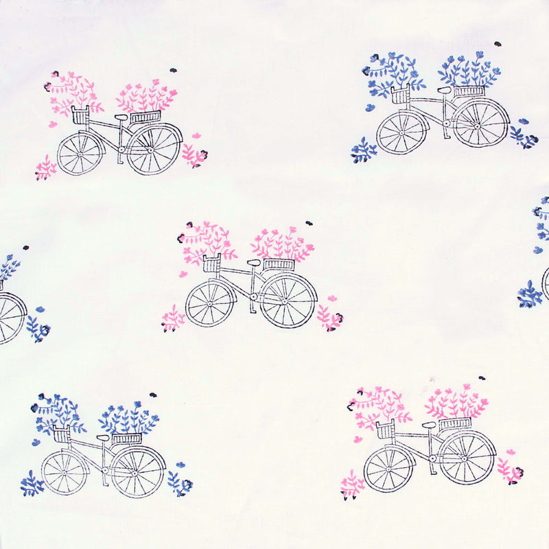 White Object Hand Block Print Cotton Fabric
