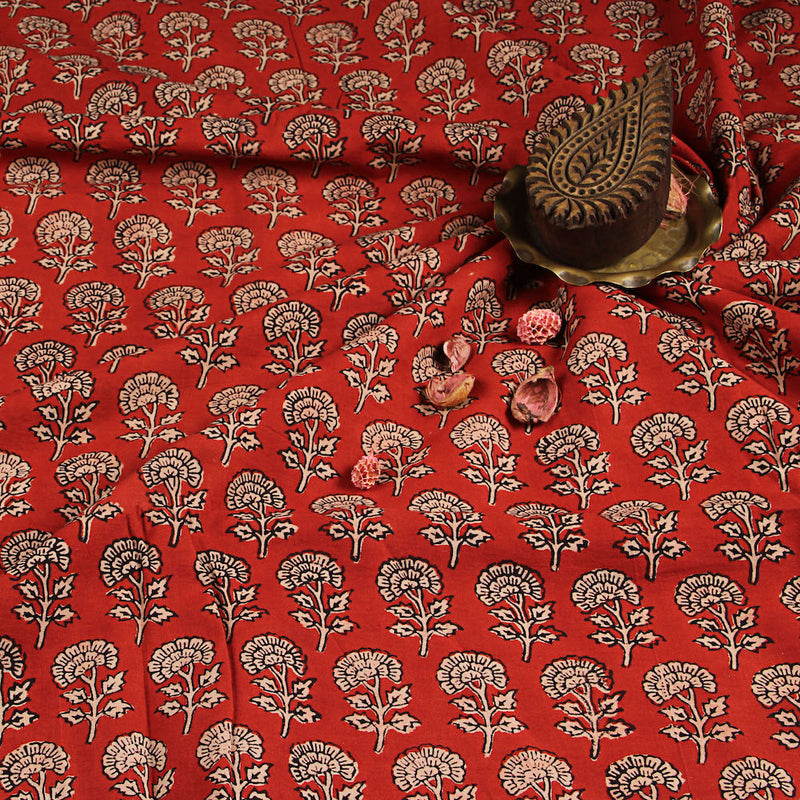 Red Butti Bagru Hand Block Print Cotton Fabric