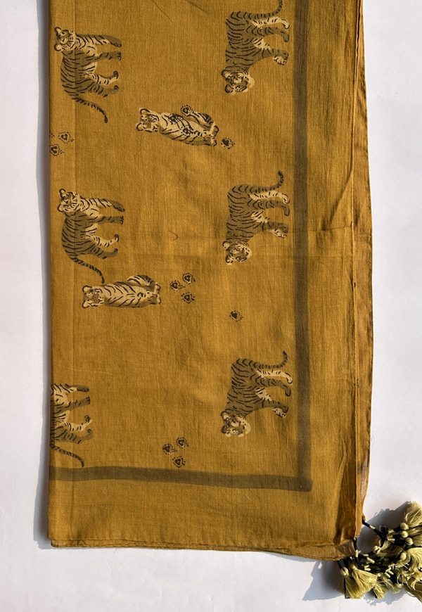 Mustard Ajrakh Handblock Printed MulMul Scarf