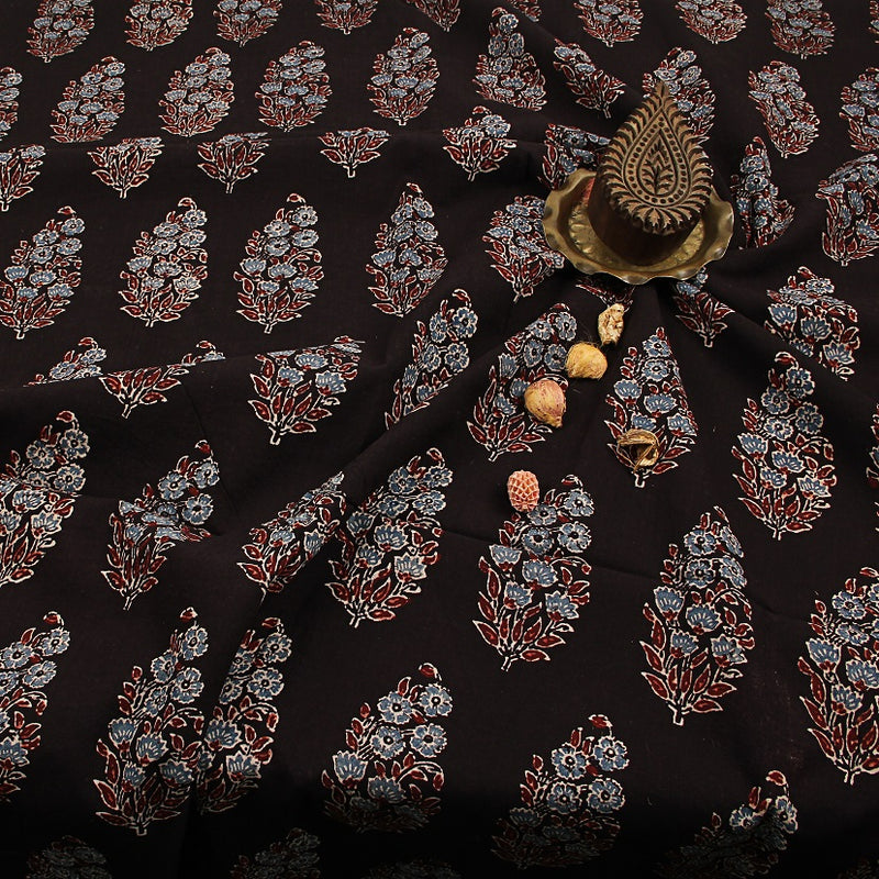 Black Butta Ajrakh Hand Block Print Cotton Fabric
