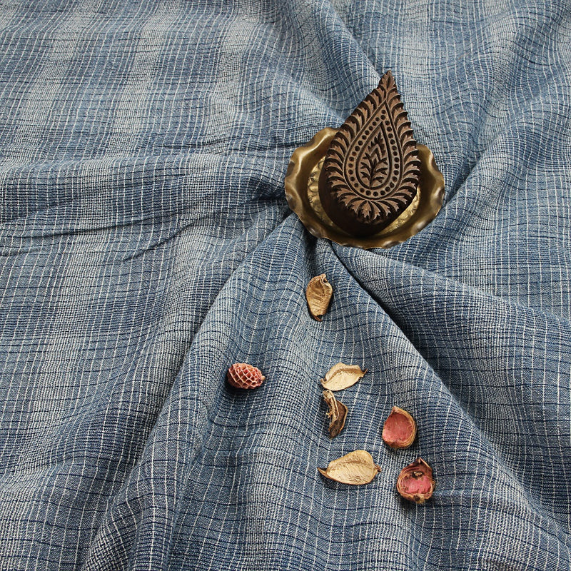 Blue Solid Handwoven Kala Cotton Fabric
