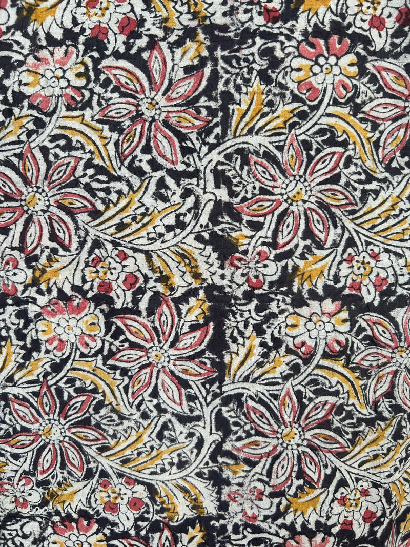 Pink Jasmin Floral Jaal Kalamkari Handblock Print Cotton Fabric