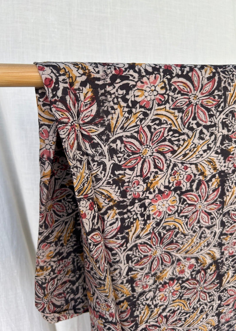 Pink Jasmin Floral Jaal Kalamkari Handblock Print Cotton Fabric