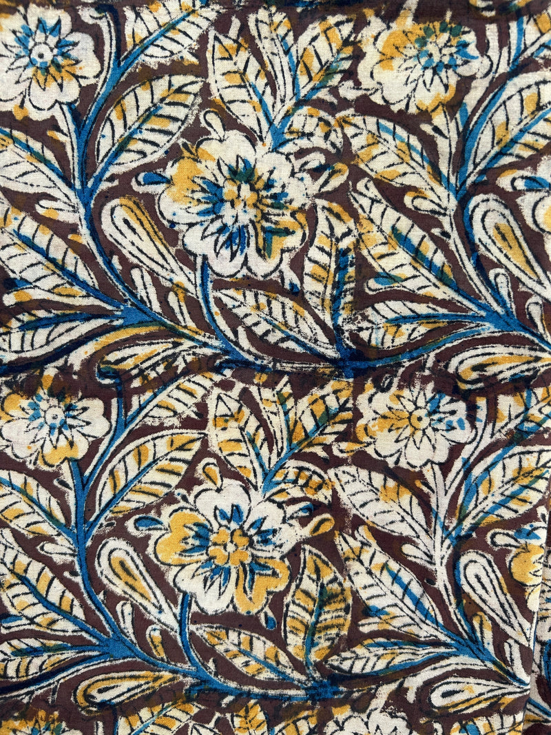 Petunia Floral Jaal Kalamkari Handblock Print Cotton Fabric