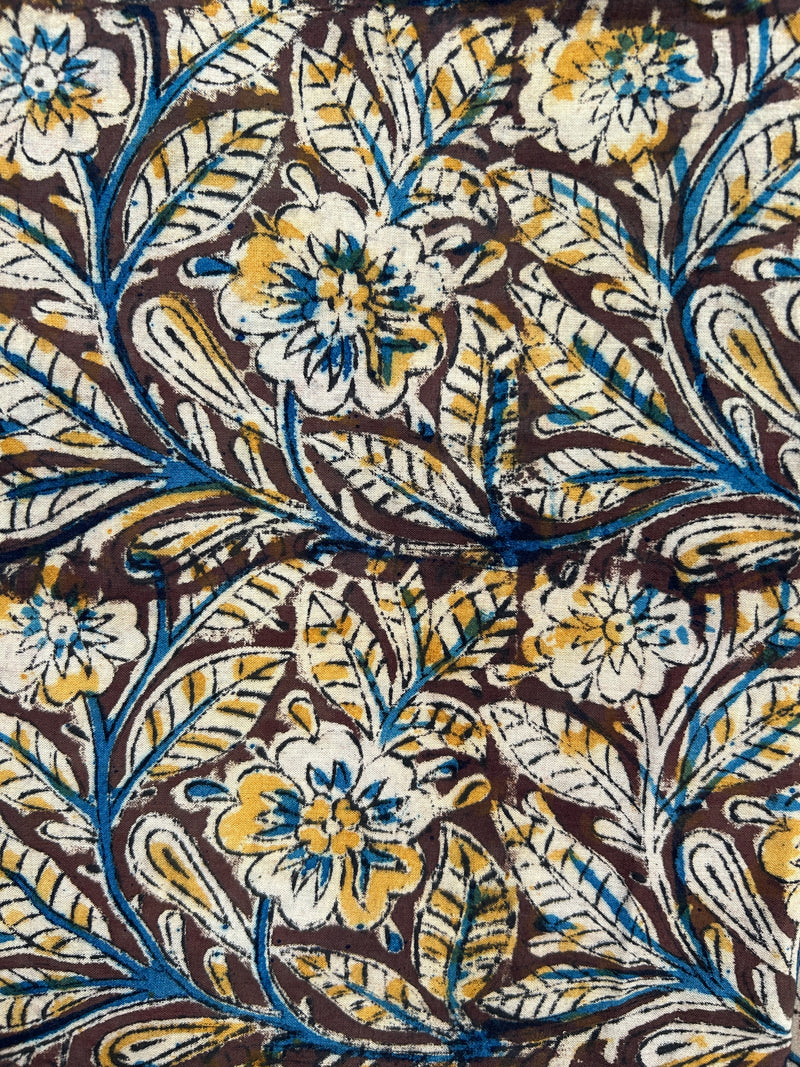 Petunia Floral Jaal Kalamkari Handblock Print Cotton Fabric