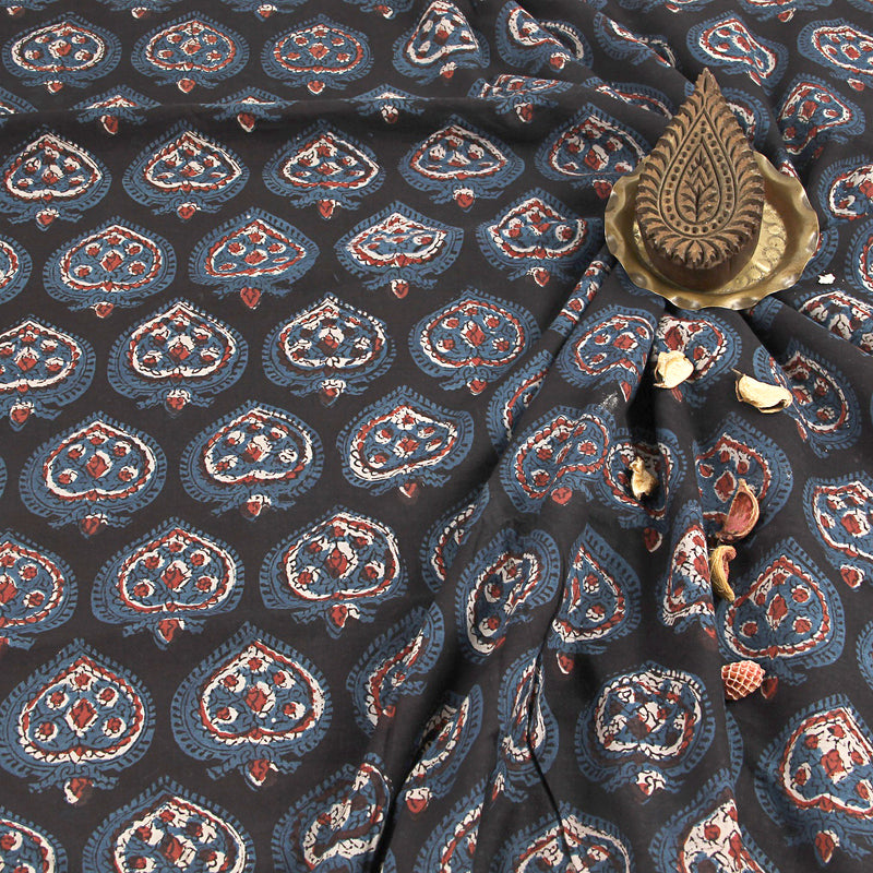 Blue Leaf Jahota Hand Block Print Cotton Fabric