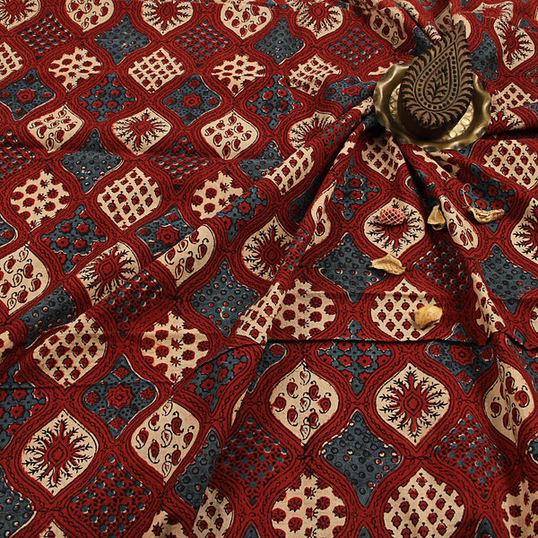 Red Geometric Ajrakh Hand Block Print Cotton Fabric
