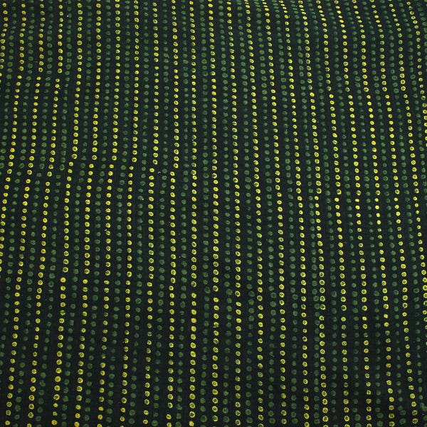 Green Yellow Dotted Line Hand Block Printed Slub Cotton Fabric
