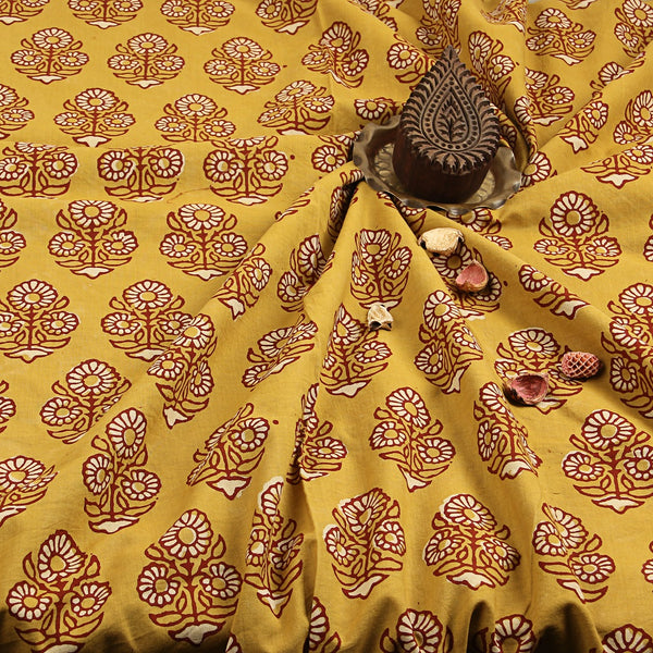 Yellow Daisy Floral Butta Balotra Traditional Cotton Fabric