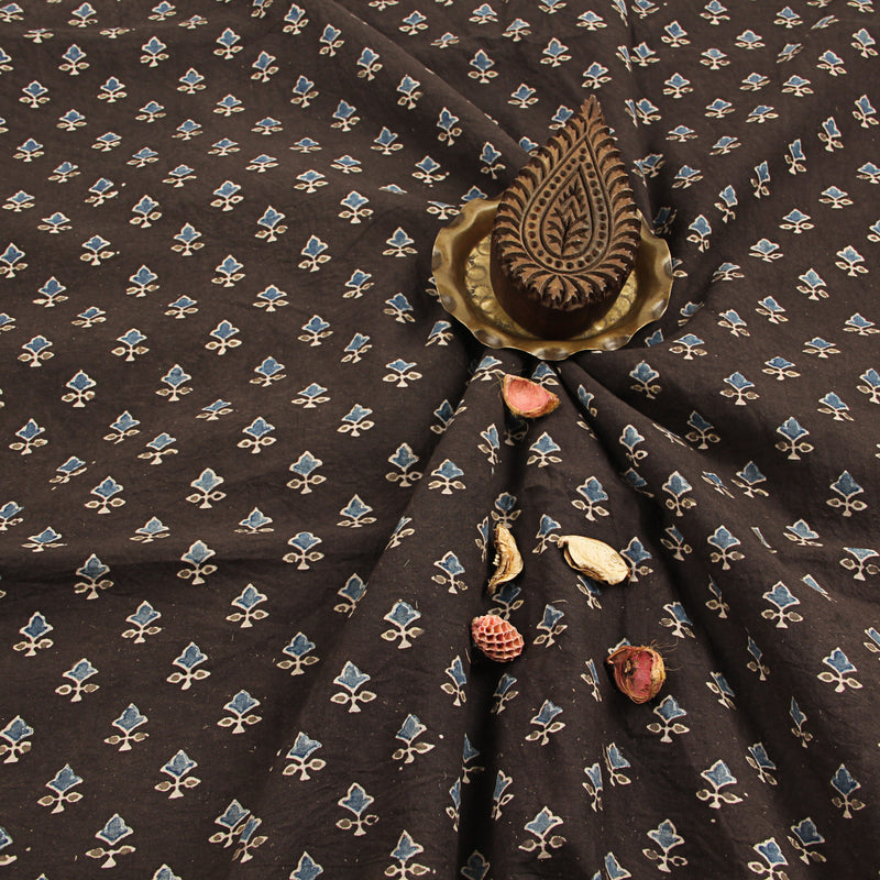 Brown Butti Ajrakh Hand Block Print Cotton Fabric