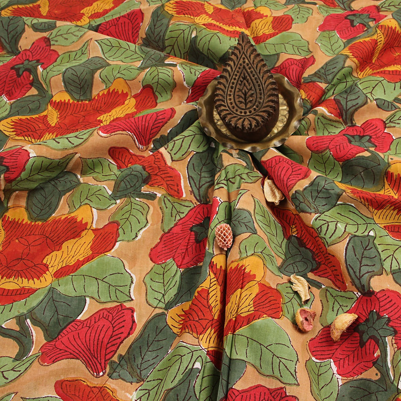 Tropical Floral Sanganeri Handblock Print Cotton Fabric