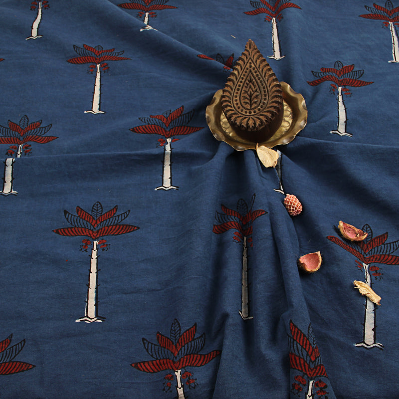 Blue Object Ajrakh Hand Block Print Cotton Fabric