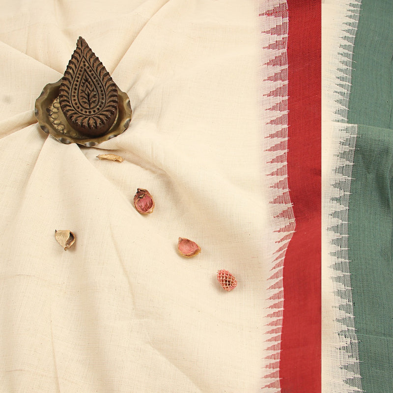 Red White Handspun Handwoven Malkha Fabric