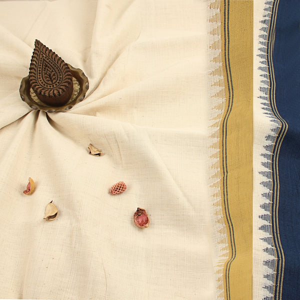 Indigo White Handspun Handwoven Malkha Fabric