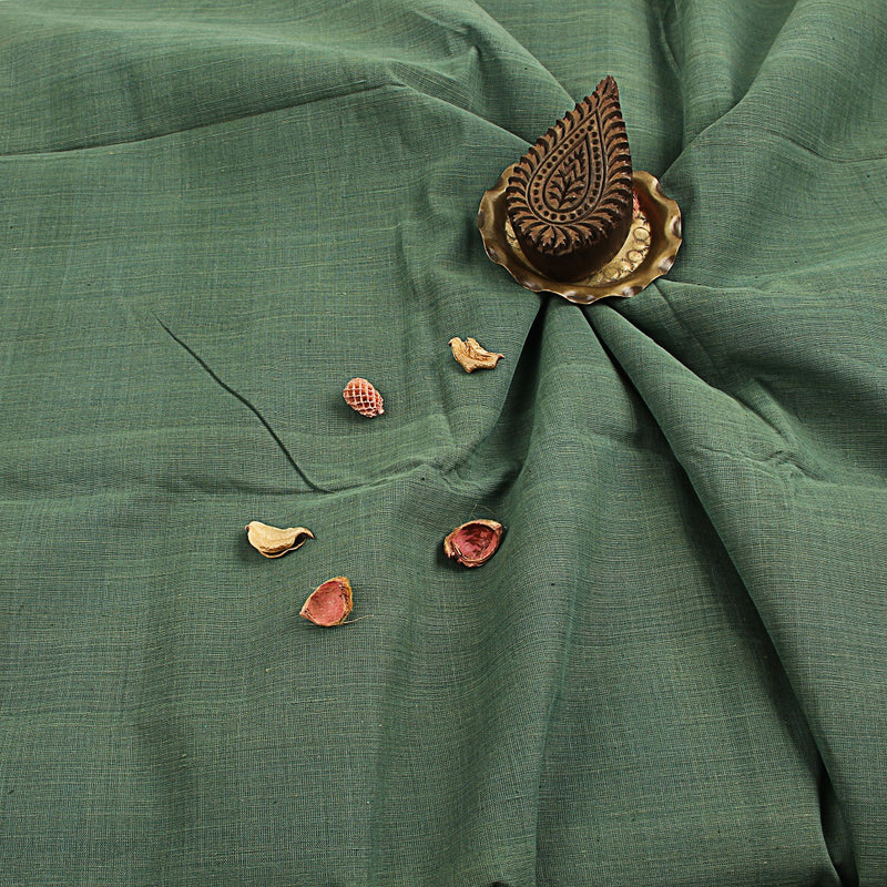 Moss Green Handspun Handwoven Malkha Fabric