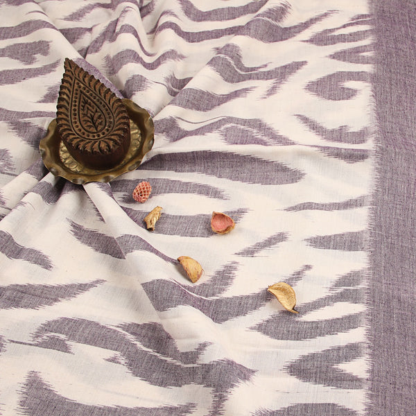 White - Purple Ikkat Handwoven Cotton Fabric