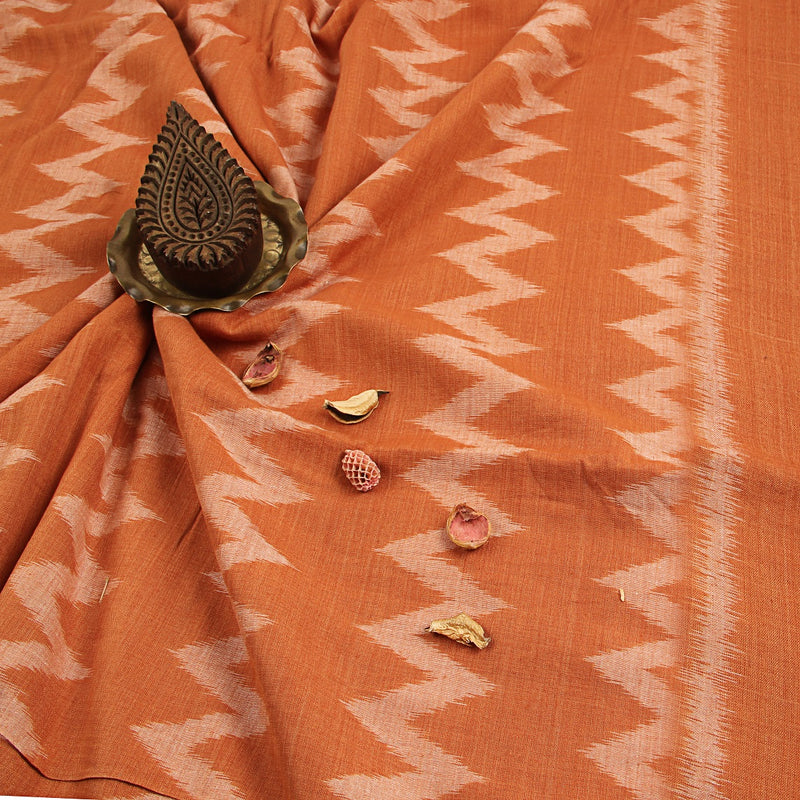 Brown Zigzag Ikkat Cotton Fabric
