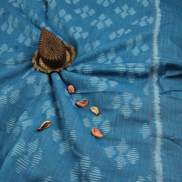 Blue Abstract Ikkat Handwoven Cotton Fabric