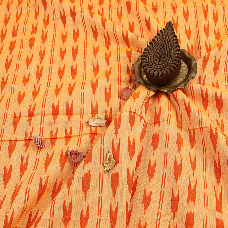 Orange Arrow Border Ikkat Cotton Fabric