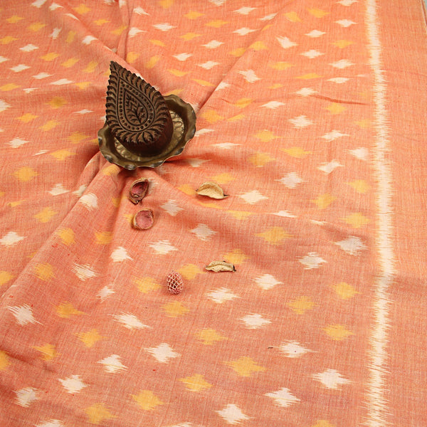 Orange Diamond Ikkat Handwoven Cotton Fabric