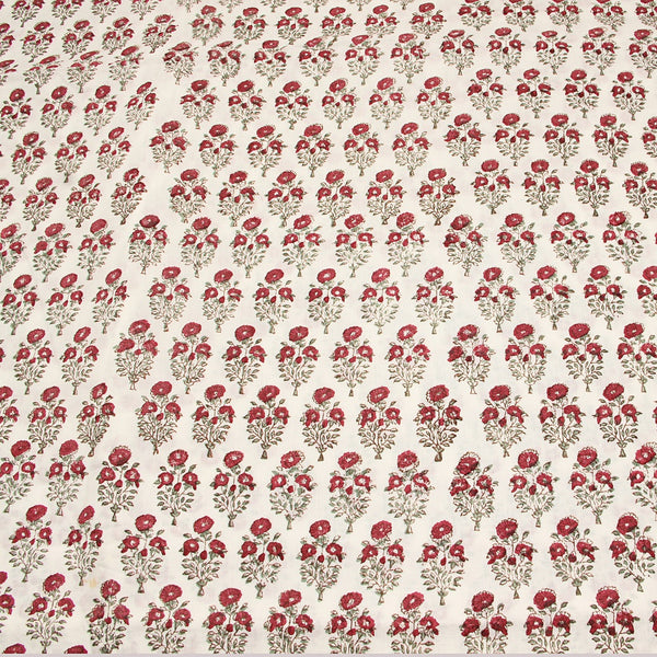 Pink Floral Butti Sanganeri Hand Block Printed Organic  Cotton Fabric