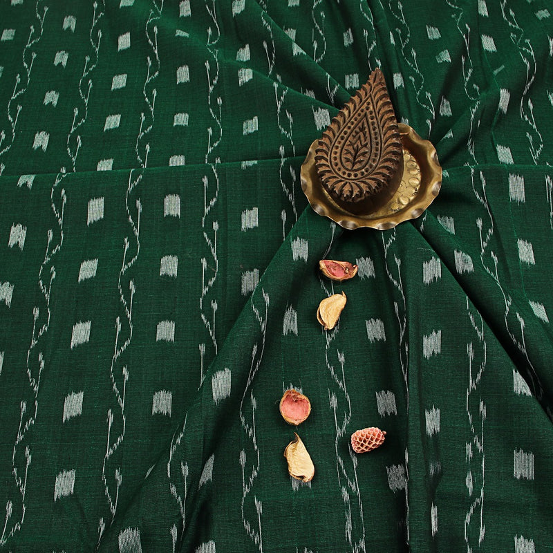 Green Arrow Border Ikkat Cotton Fabric