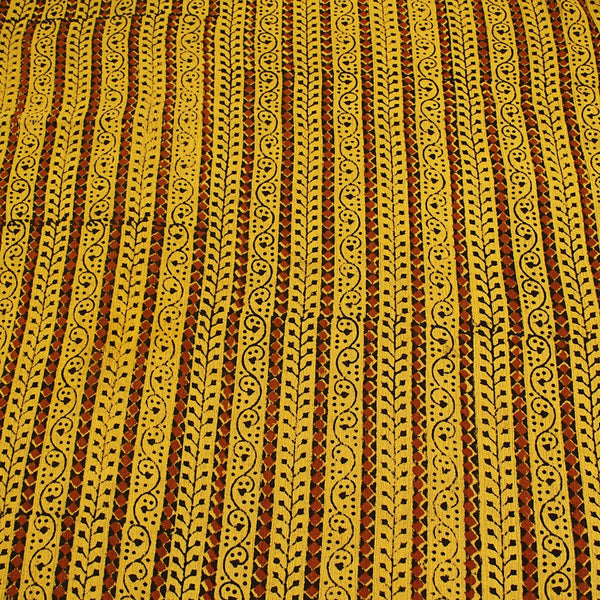 Red Yellow Floral Border Ajrakh Hand Block Printed Crush Fabric