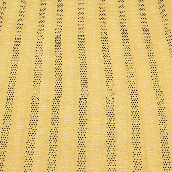 Yellow Dotted Lines Dabu Hand Block Printed Slub Cotton Fabric
