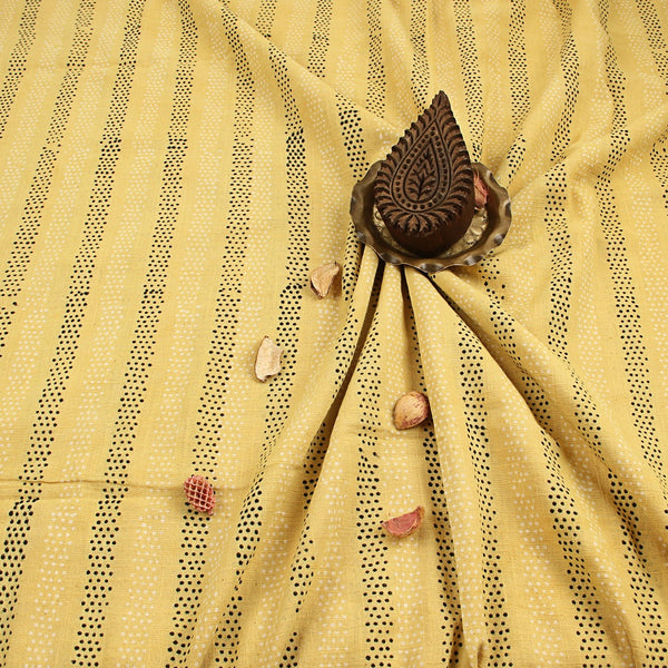 Yellow Dots Dabu Hand Block Print Cotton Fabric