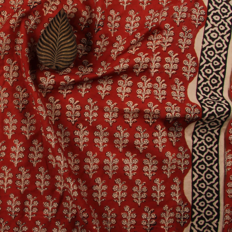 Red Butta Bagru Hand Block Print Cotton Fabric