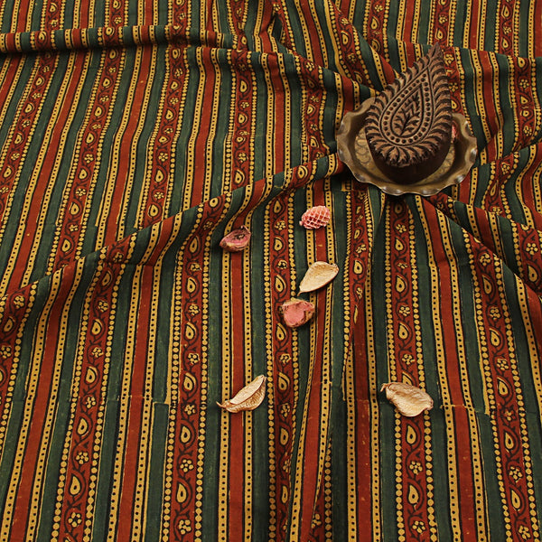Green Leaf Ajrakh Hand Block Print Cotton Fabric