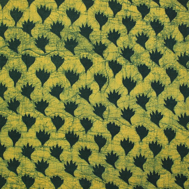 Green Leafy Dabu Hand Block Printed Cotton Fabric
