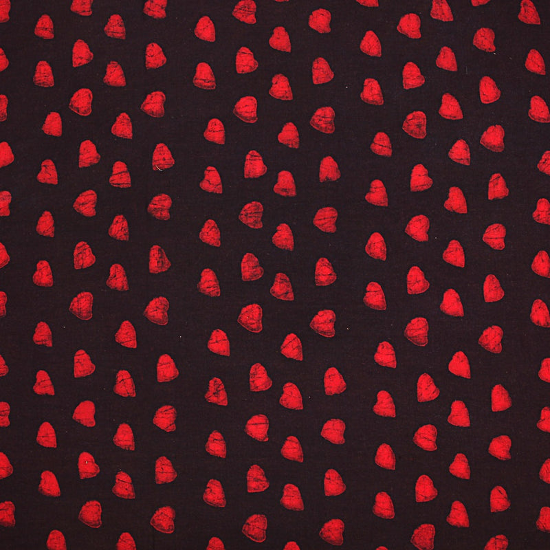 Red Heart Dabu Hand Block Printed Cotton Fabric