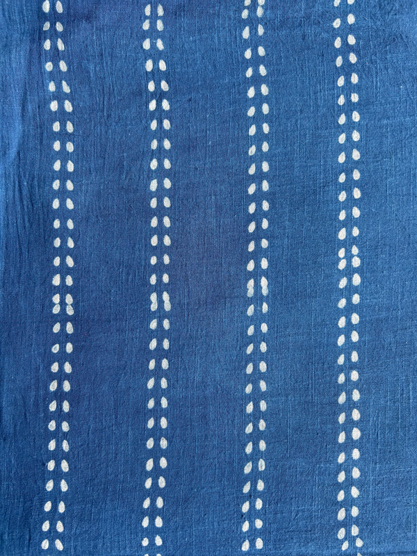 Indigo & White Leaf Border Dabu Hand Block Printed Slub Cotton fabric