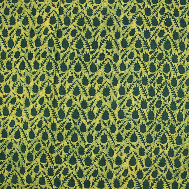 Green Leaf Jaal Dabu Hand Block Printed Cotton Fabric