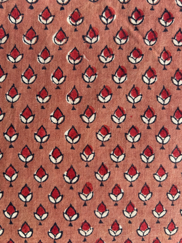 Brown-Red Fakira Hand Block Printed Cotton Fabric